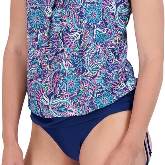 CARIBBEAN JOE CORAL REEF BLOUSON TOP & BLUE HIGH WAIST TANKINI SET SIZE 10 NWT - Picture 4 of 10